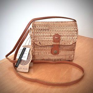 Handmade Rattan NWT Snap Over Crossbody Camera Bag